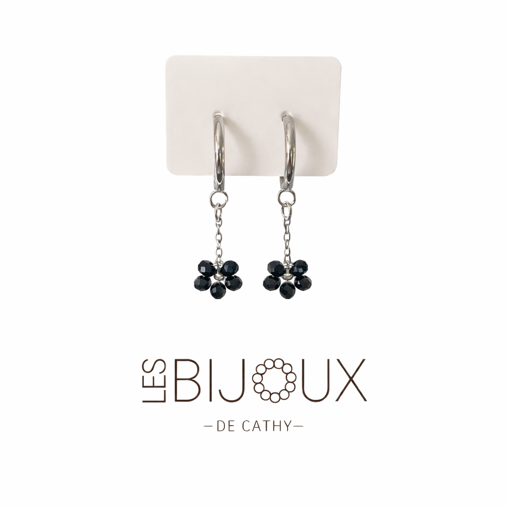 Boucles d’oreilles dormeuses Clara argent et noir