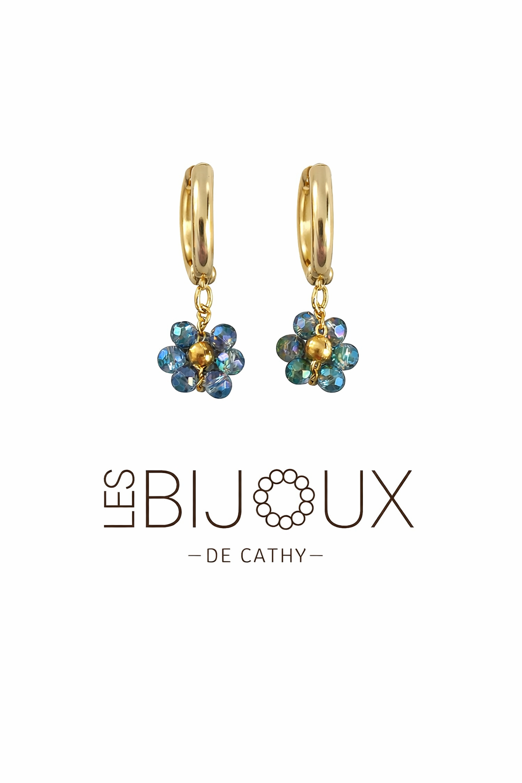 Boucles d’oreilles dormeuses or Clara bleu ardoise