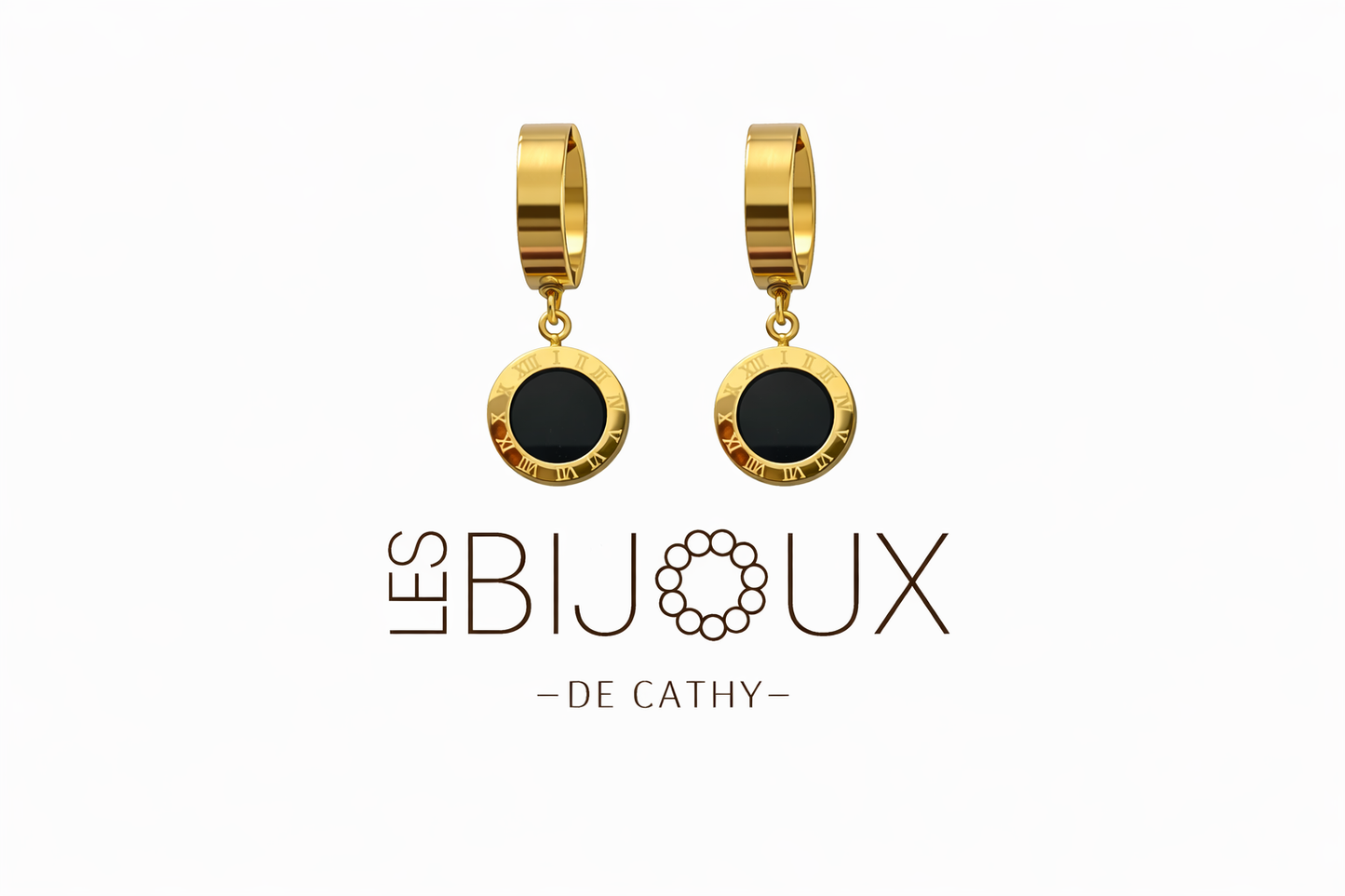 Boucles d’oreilles or dormeuses avec noir