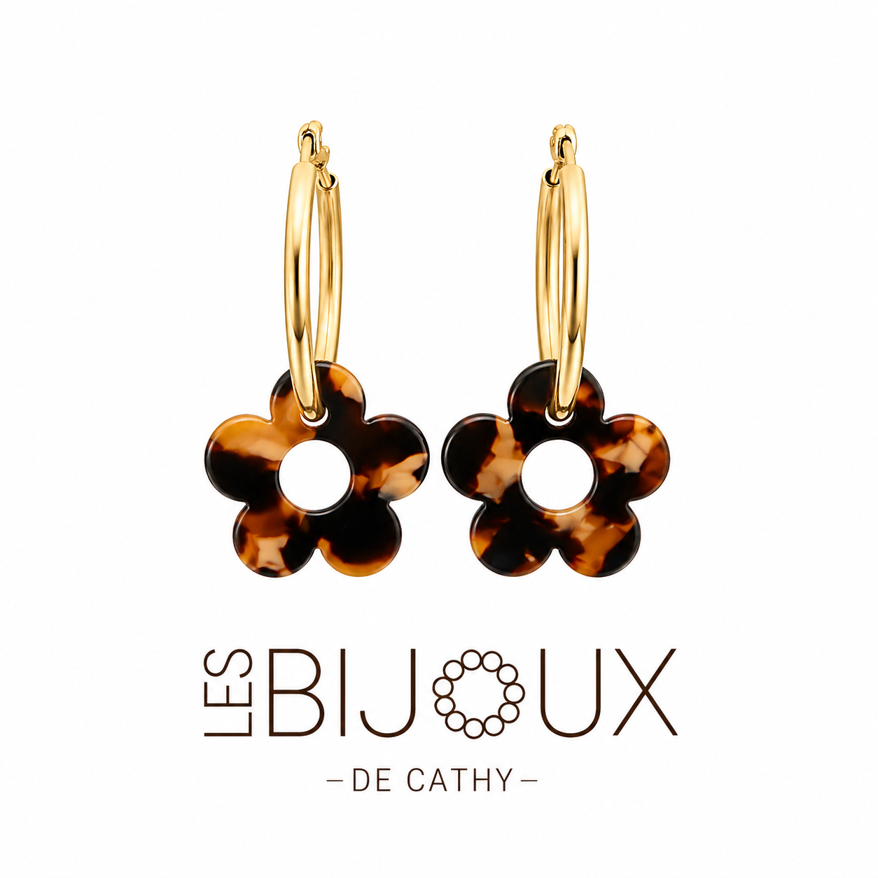 Boucle d’oreille or avec fleurs 2 cm