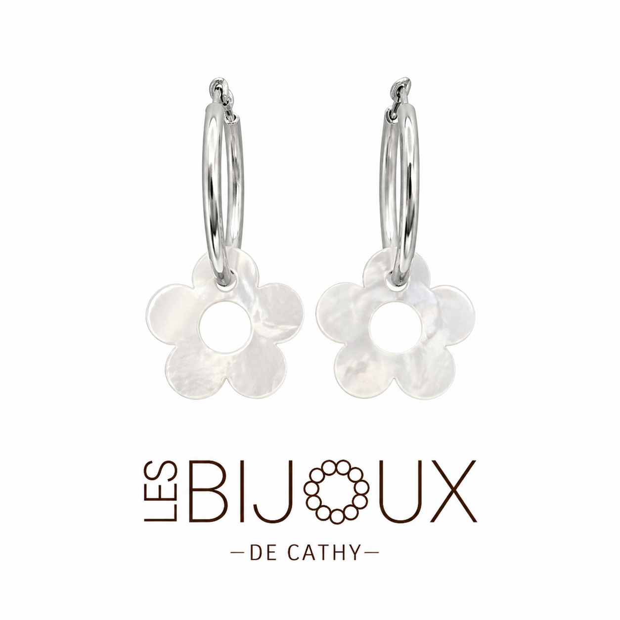 Boucle d’oreille, argent avec fleurs 2 cm