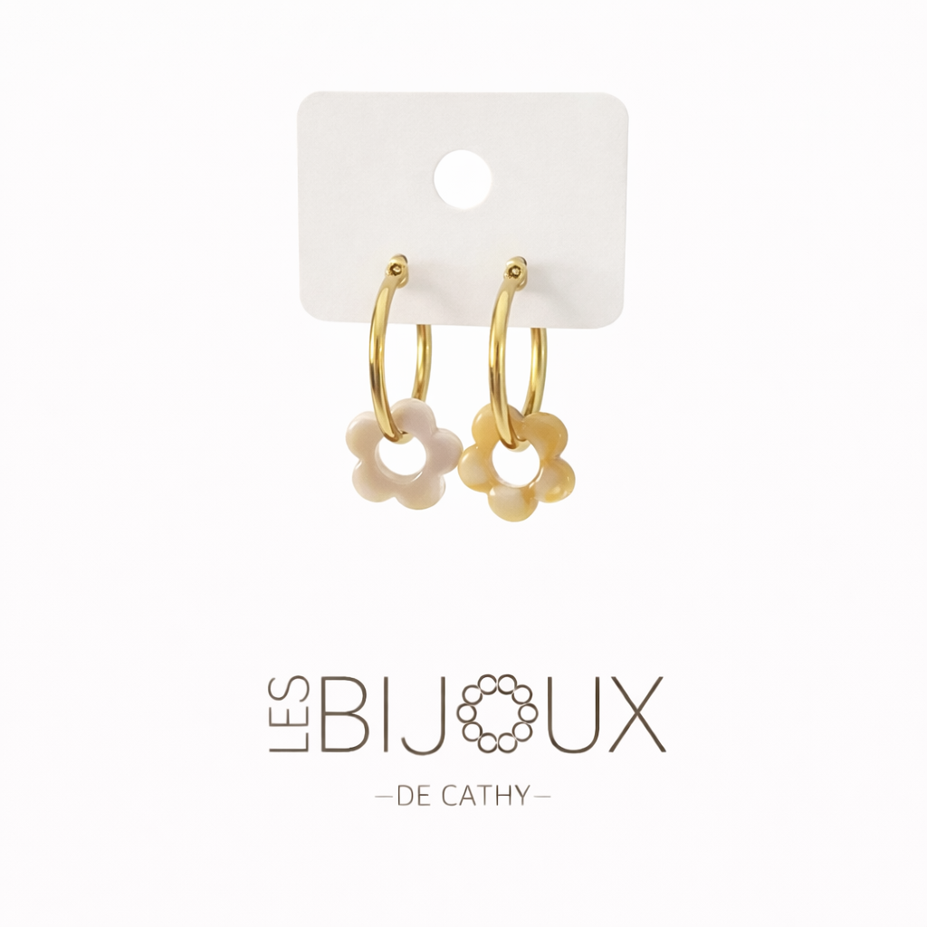 Boucles d’oreilles or avec fleurs 1.8 cm