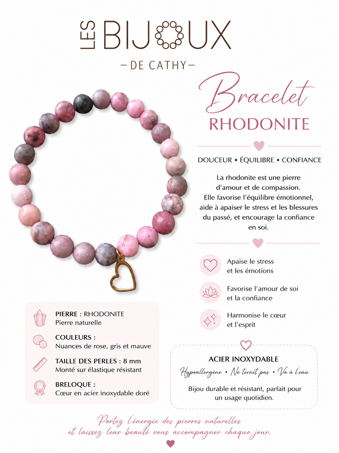 Bracelet de billes, véritables pierre.