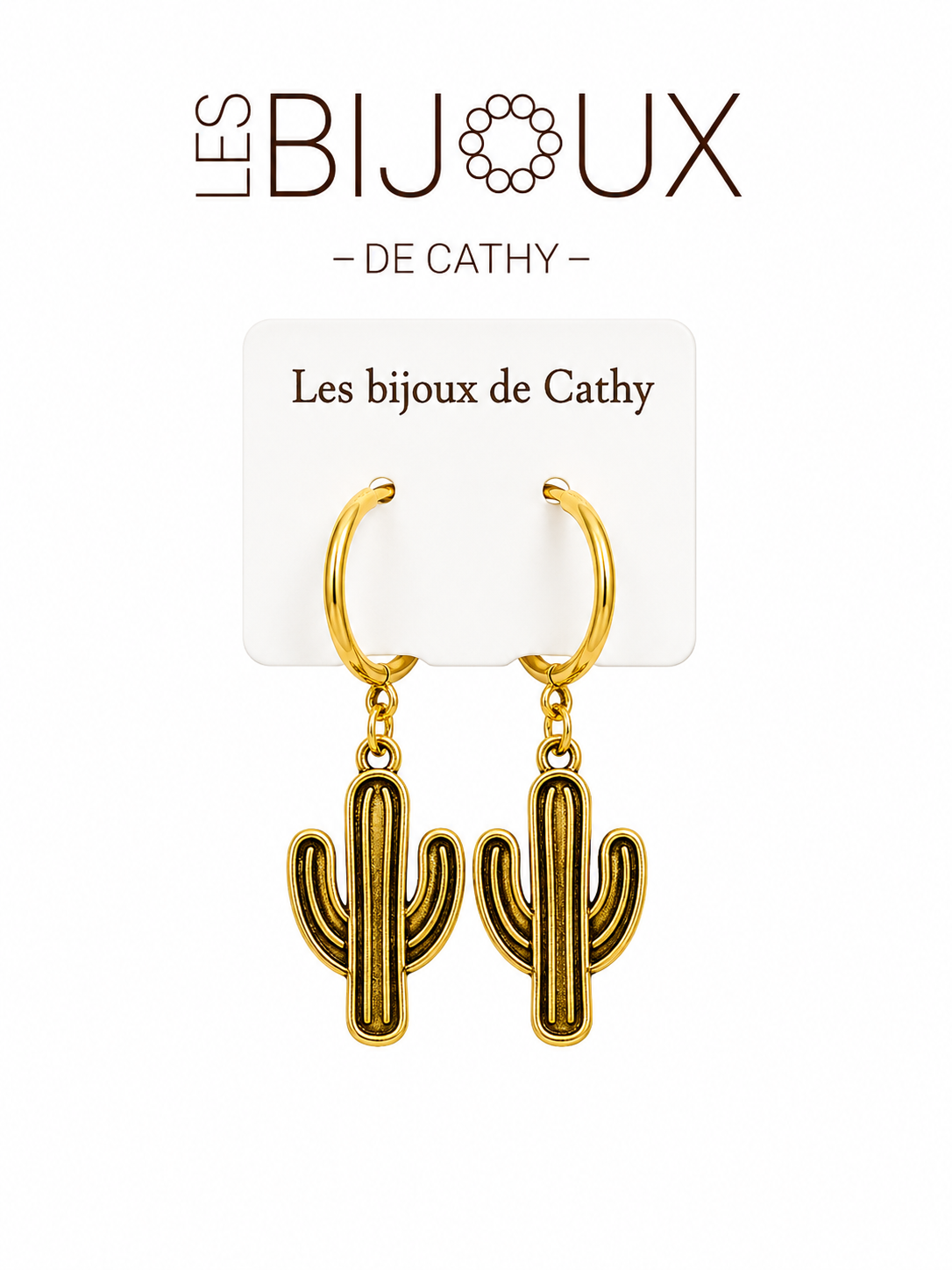 Boucles d’oreilles, or cactus, collection Country