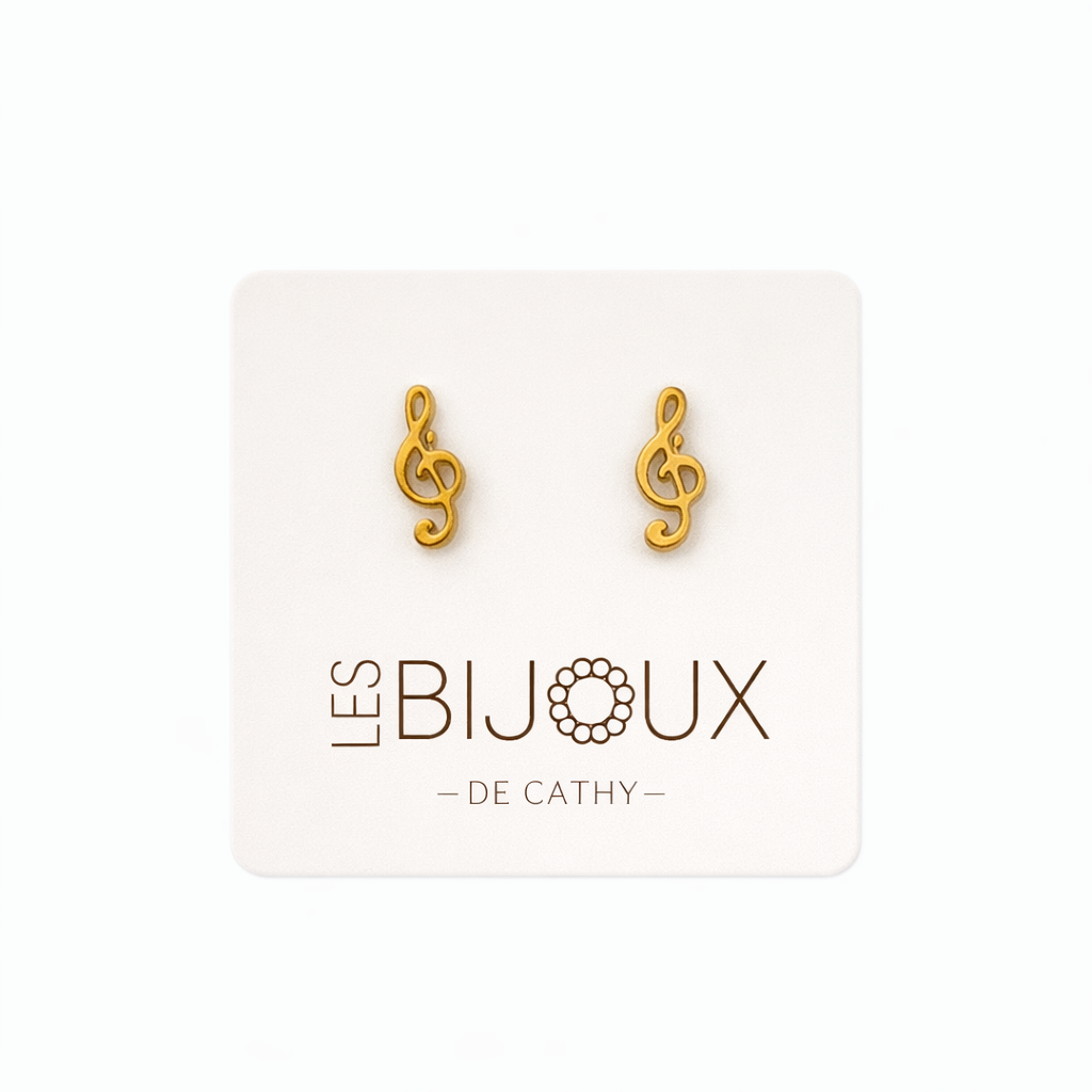 Boucles d’oreilles, or clé de sol 1 cm