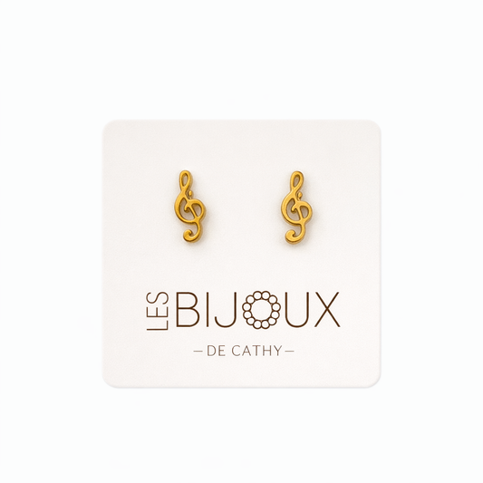 Boucles d’oreilles, or clé de sol 1 cm
