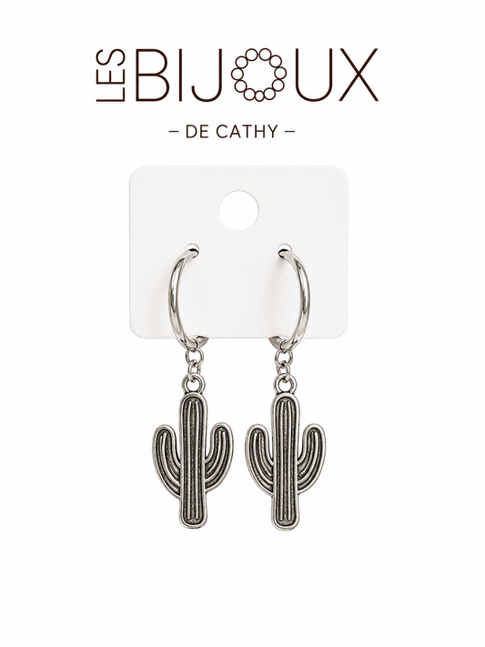 Boucles d’oreilles, argent, cactus, collection Country
