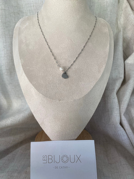 CHAINE ADÈLE ARGENT DUO COEUR PERLE BLANCHE