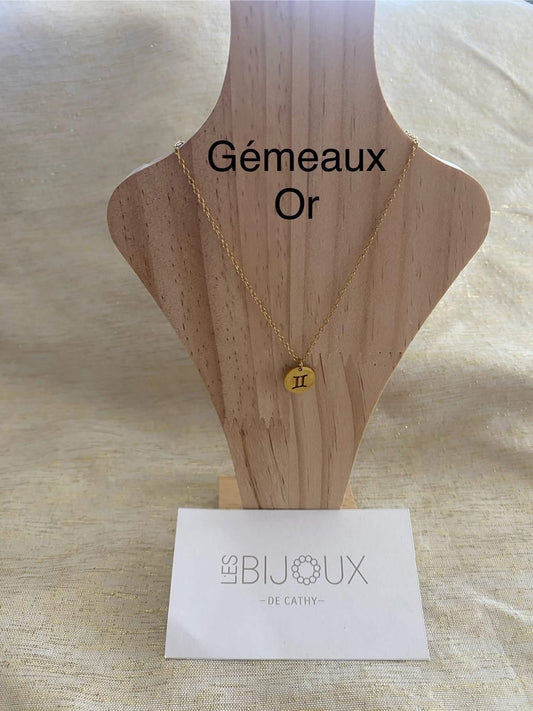 Chaîne or avec signe astrologique, gémeaux