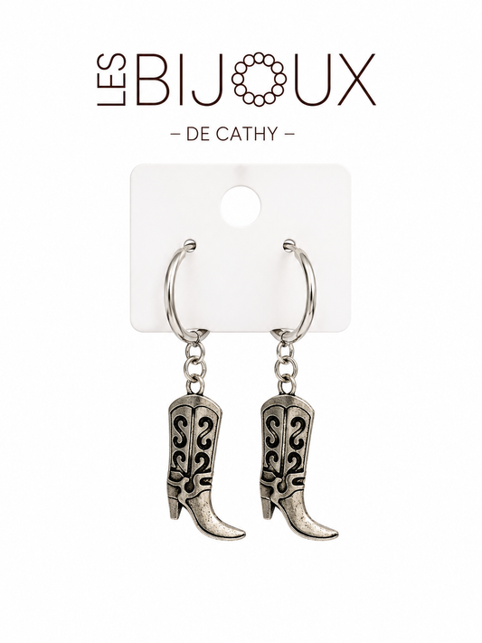 Boucles d’oreilles, argent, bottes de Caboy, collection Country