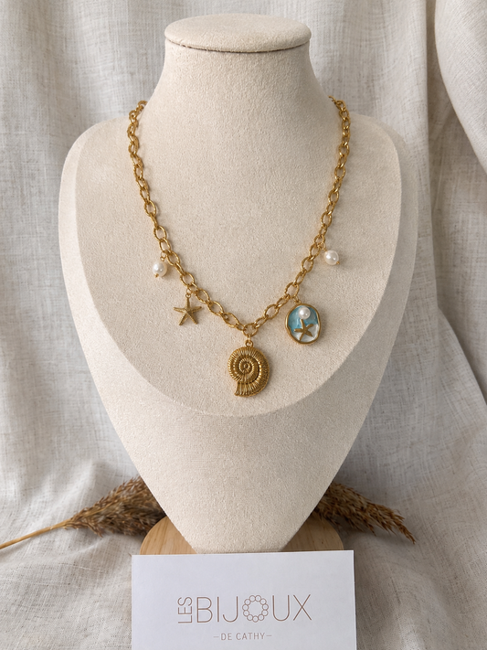 Collier or 5 breloques collection Béa