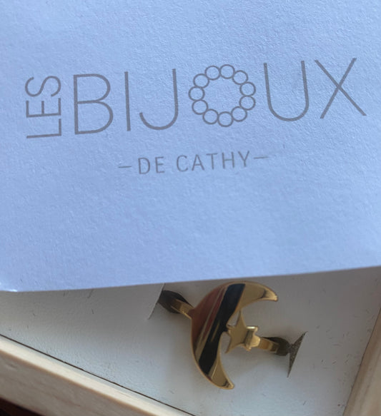 Bague or lune et étoile