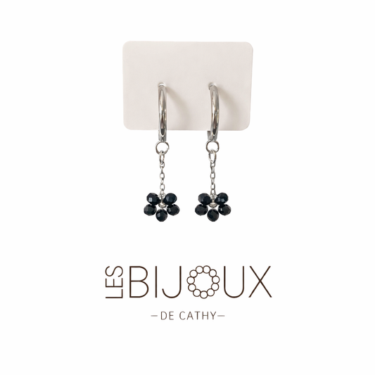 Boucles d’oreilles dormeuses Clara argent et noir