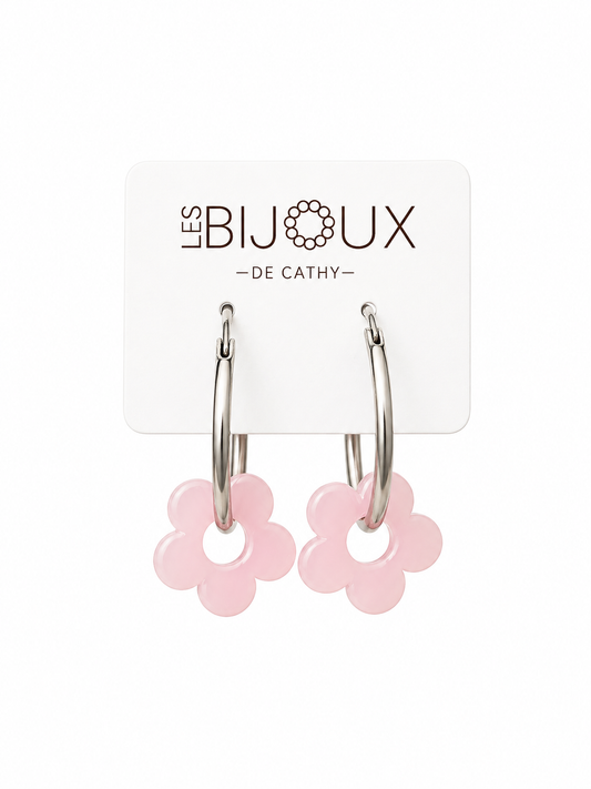 Boucles d’oreilles, argent avec fleurs 2 cm 2 dans 1