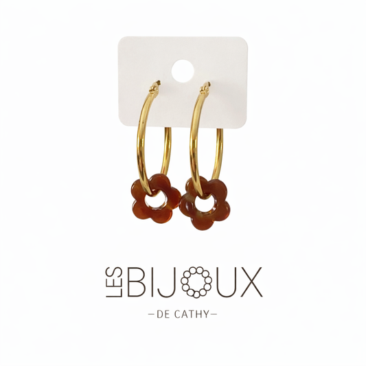 Boucles d’oreilles or avec fleurs 2.8 cm