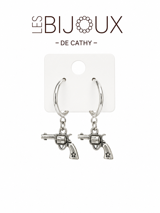 Boucles d’oreilles argent, fusil, collection Country