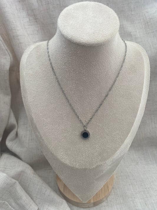 CHAINE MARYLIE ARGENT AVEC BRELOQUE RONDE NOIR