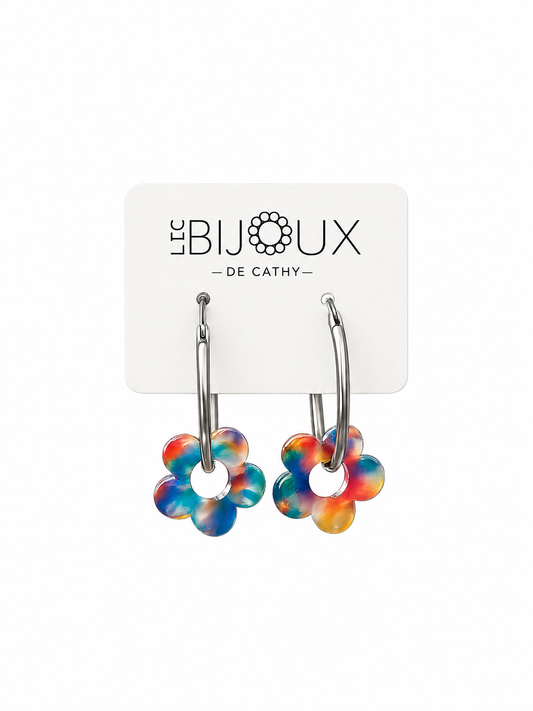 Boucles d’oreille, argent avec fleurs