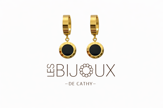 Boucles d’oreilles or dormeuses avec noir