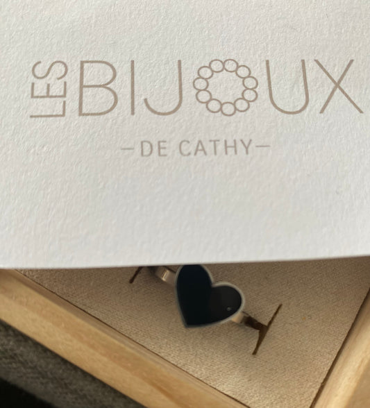 Bague argent coeur noir