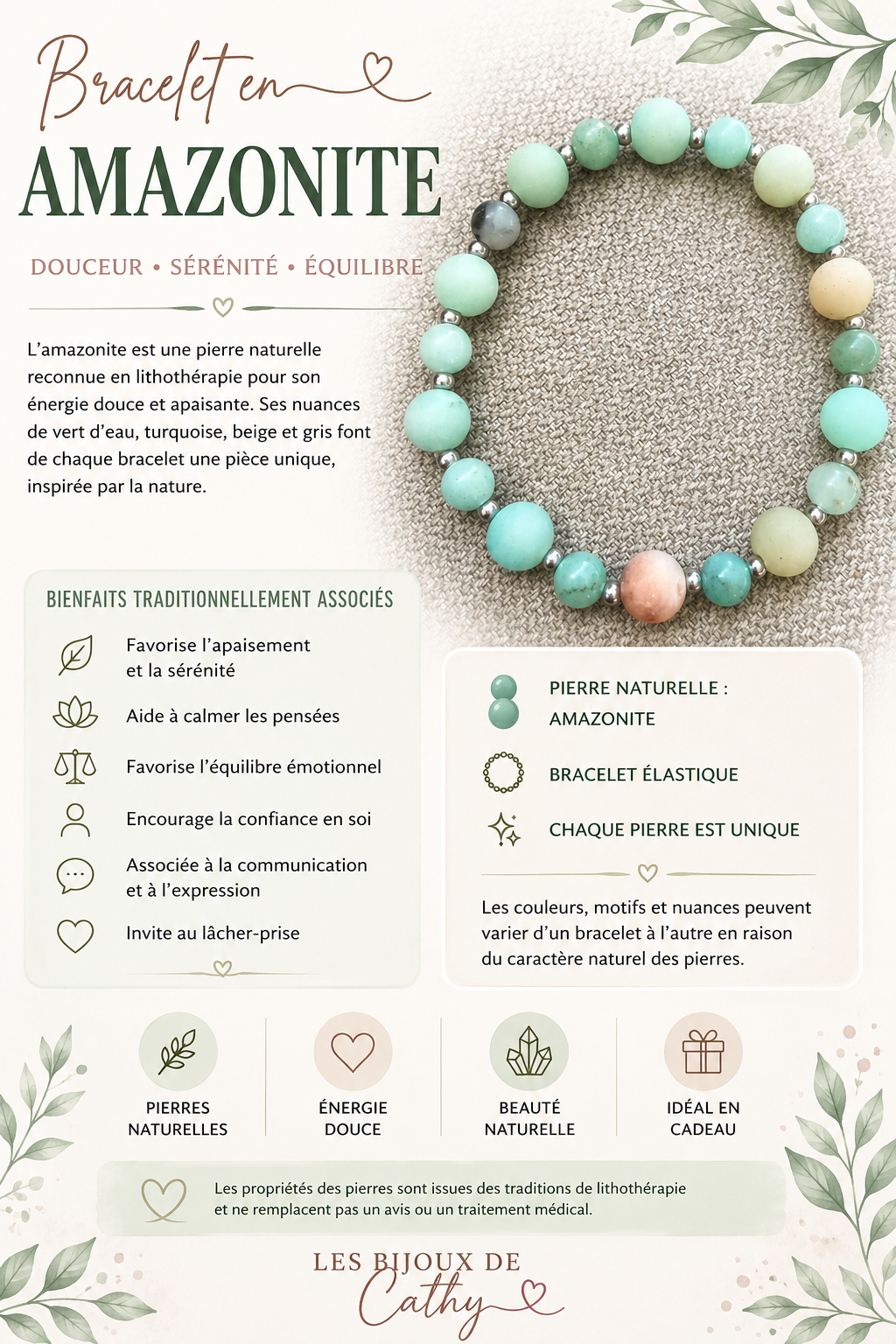 Bracelet de billes en vrai, pierres naturelles