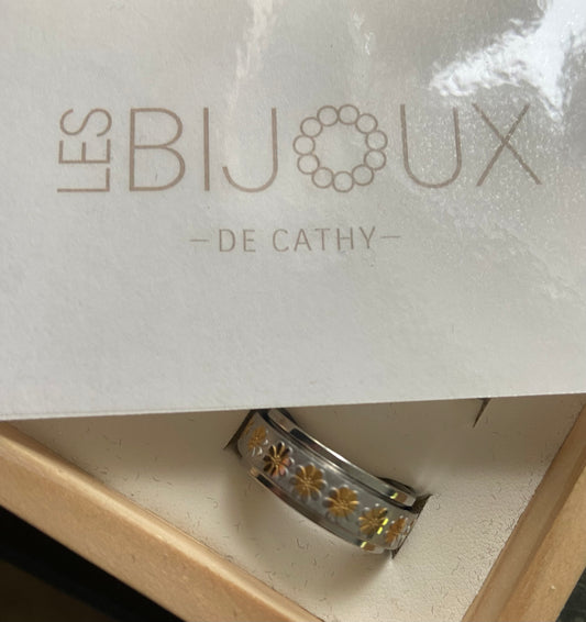 Bague argent amovible à fleurs jaune