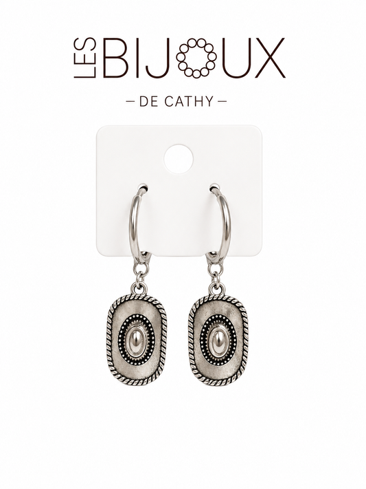 Boucles d’oreilles, argent, chapeau de Cowboys, collection Country ￼