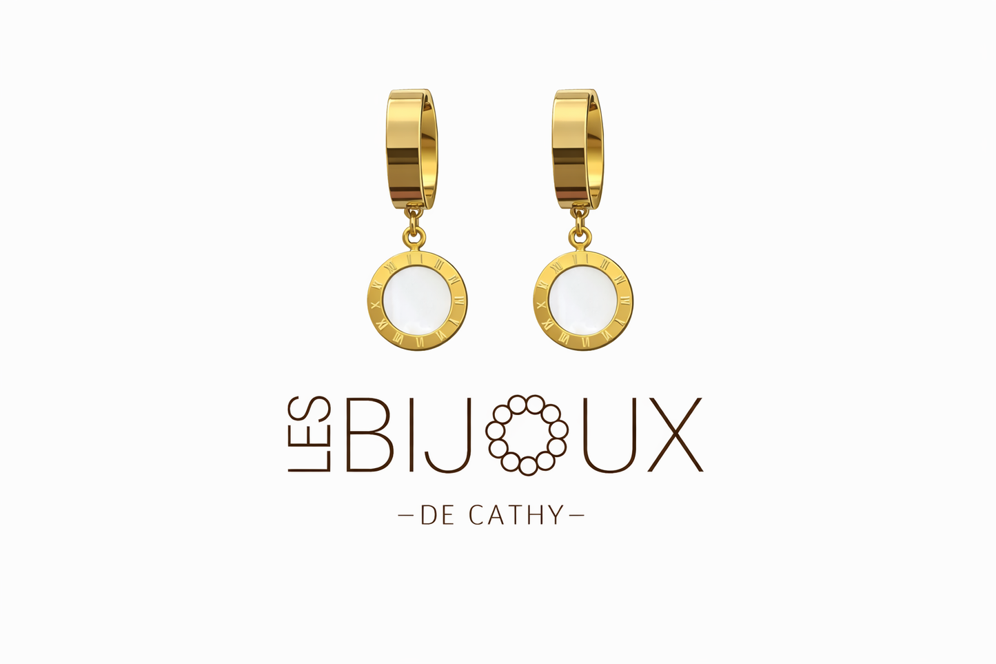 Boucles d’oreilles or dormeuses avec cercle blanc