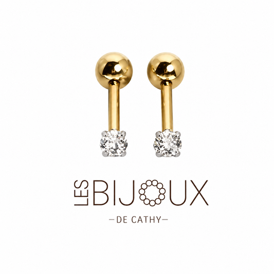 Boucles d’oreilles or avec zircon et vise 0.2cm