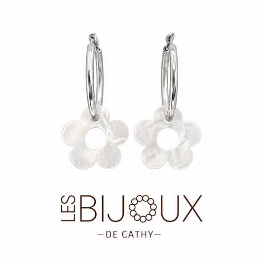Boucle d’oreille, argent avec fleurs 2 cm