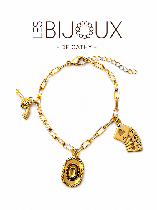 Bracelet or à 3 breloques collection country