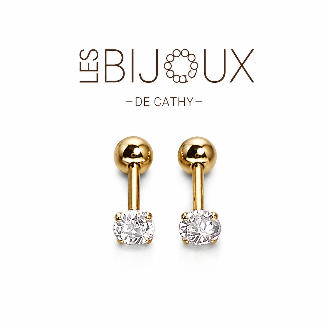 Boucles d’oreilles or avec zircon et vise 0.3 cm