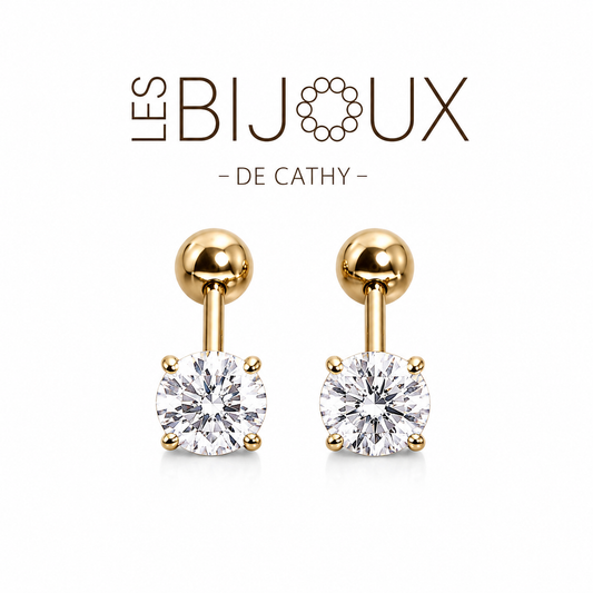 Boucles d’oreilles or avec zircon ET vise 0.5 cm