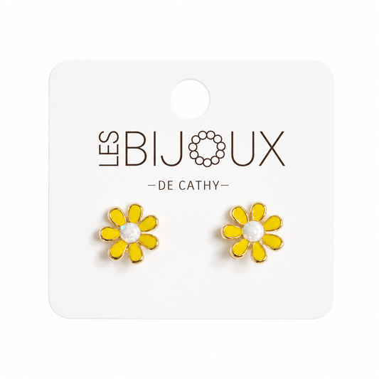Boucles d’oreilles fleur jaune avec vise