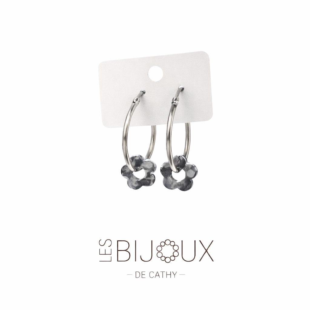 Boucles d’oreilles argent 3 cm avec fleurs