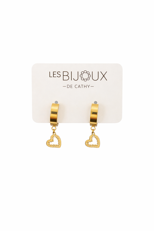 Boucle d’oreille, dormeuse or avec petit cœur 1 cm