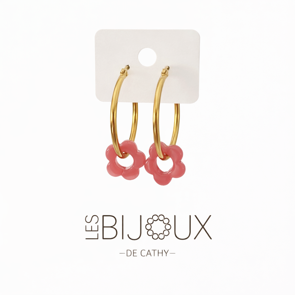 Boucles d’oreilles or avec fleurs 2.8cm