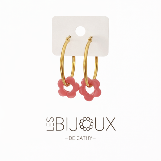 Boucles d’oreilles or avec fleurs 2.8cm