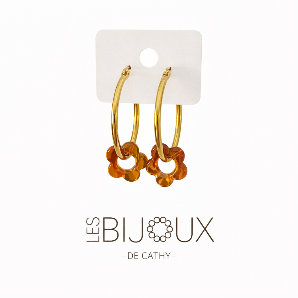 Boucles d’oreilles or avec fleurs 2 cm