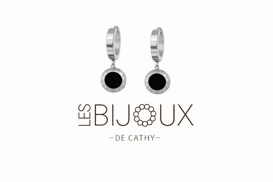 Boucles d’oreilles argent dormeuses avec noir