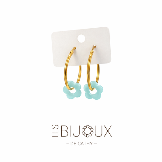 Boucles d’oreilles or 3 cm avec fleurs