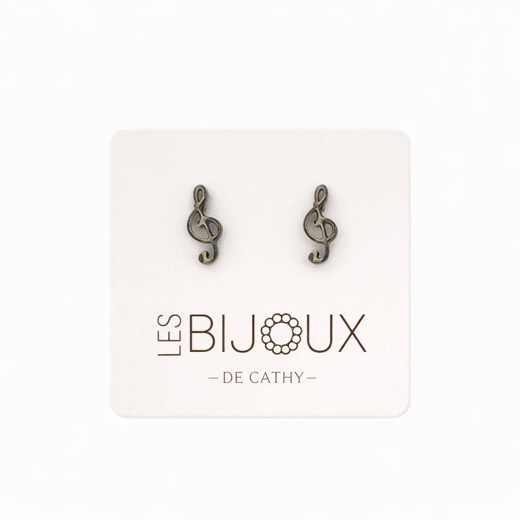 Boucles d’oreilles, argent, clé de sol 1 cm