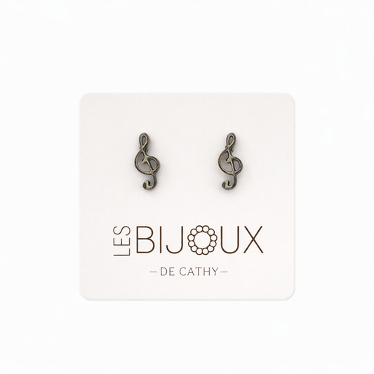 Boucles d’oreilles, argent, clé de sol 1 cm