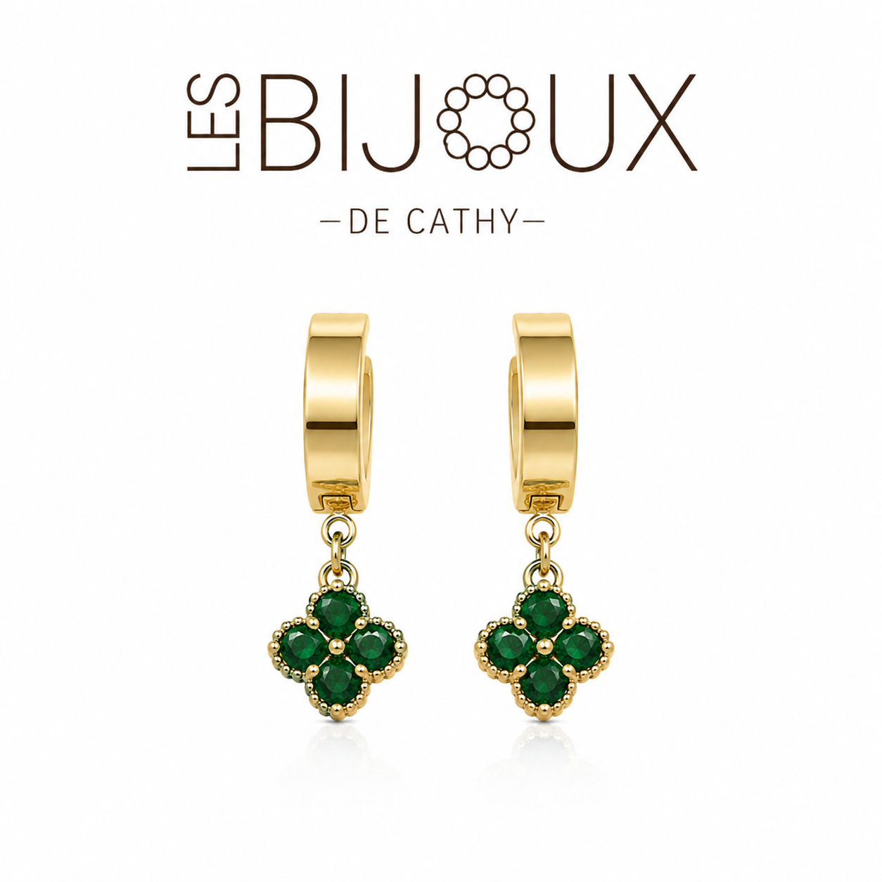 Boucles d’oreilles or dormeuses trèfles vert