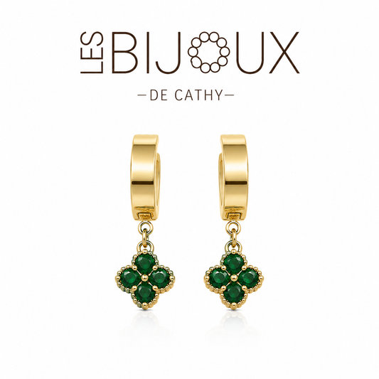 Boucles d’oreilles or dormeuses trèfles vert